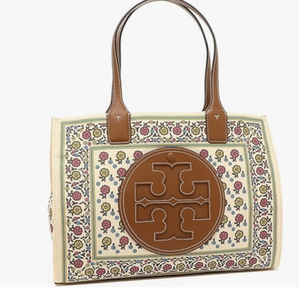 Ella LG Tote 👜 brown handle snap closure Rare Floral pattern